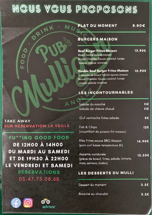 Carte du Pub Mulligan