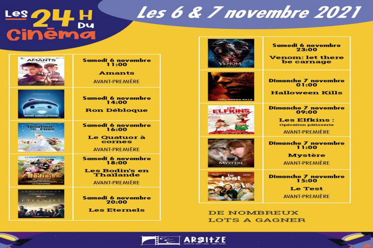 Affiche les 24h du cinéma saint palais week-end 6 novembre idée sorties pays basque